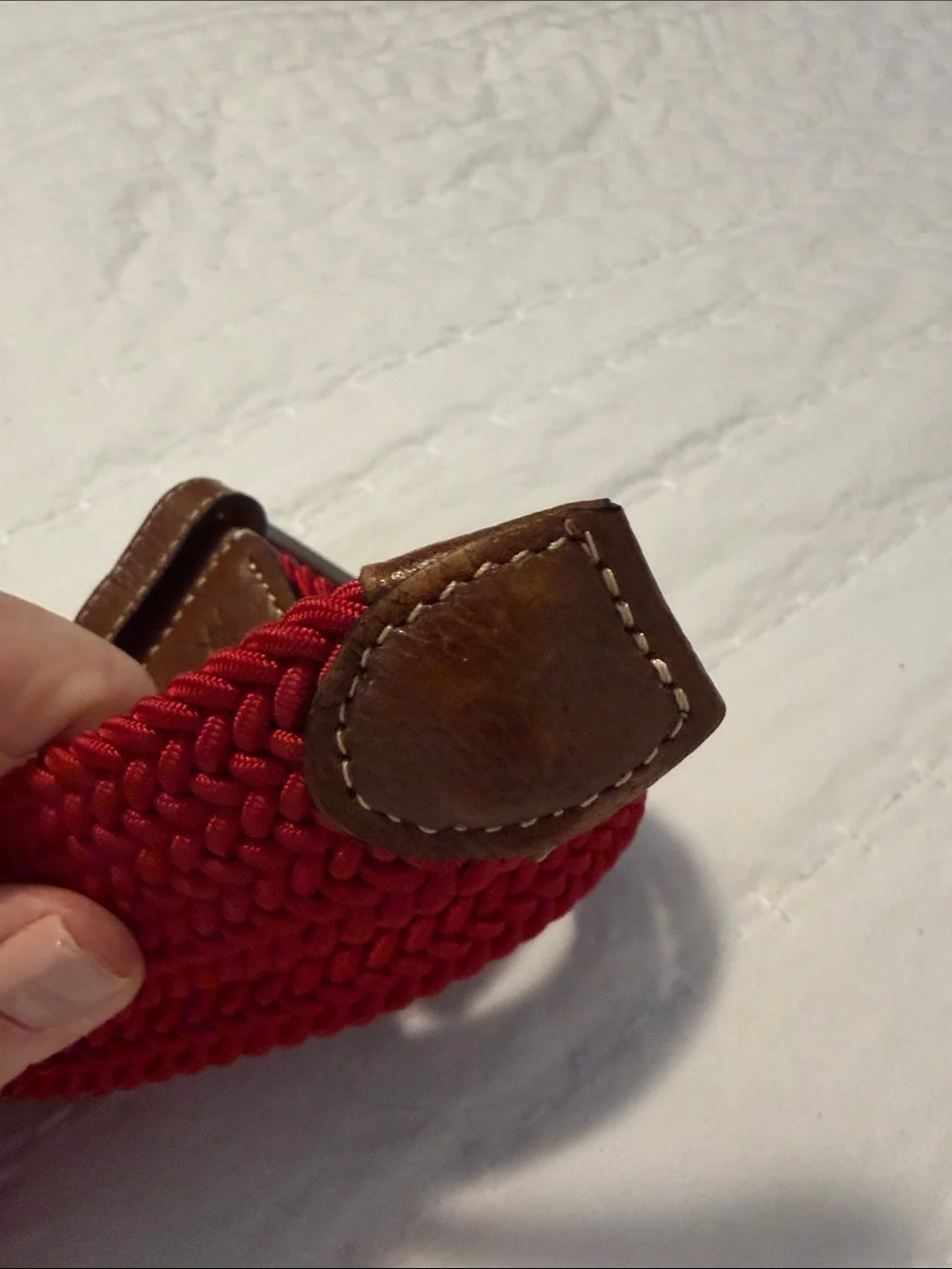 Red Woven Rope Belt with Brown Leather Accents
